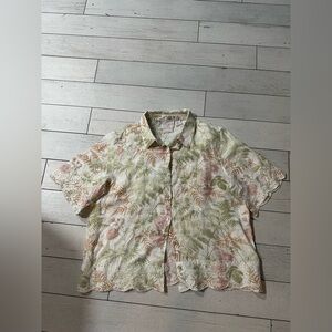 Laura Ashley Cream and Green Floral Top